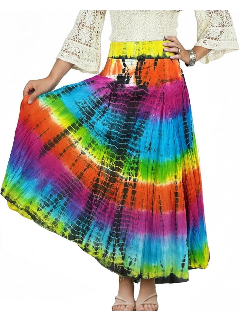 Boho Tie Dye Maxi Skirt for Women - High Waist A-Line Long Flowy Style